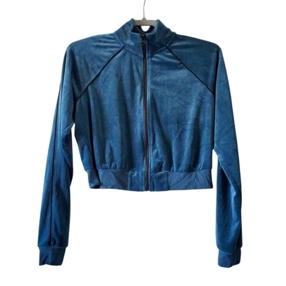 Fashion Nova Y2K Velvet Velour Crop Teal Jacket M - Picture 1 of 6